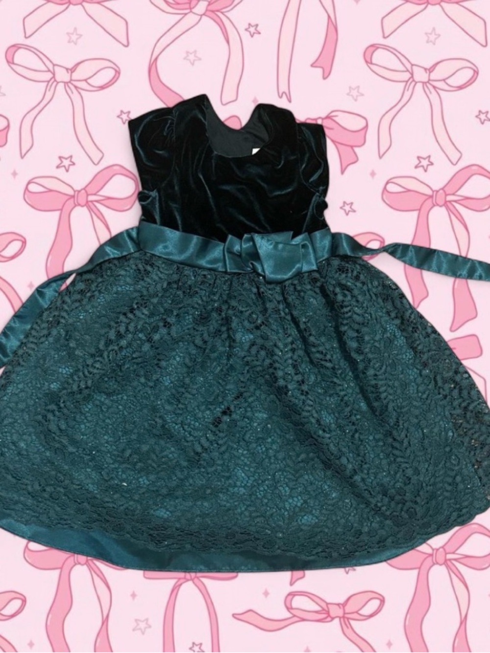 Jona Michelle Dark Green Velvet Bodice Lace Skirt Party Dress